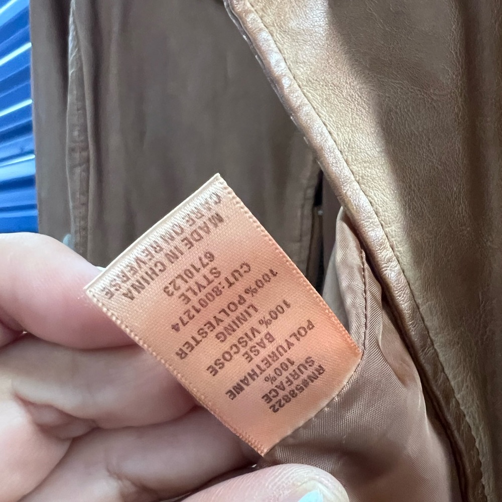 Brown Faux Leather Moto Jacket with Asymmetrical Zipper - Picture 4 of 4
